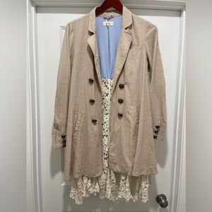 Free People Sample Size Small Linen Lace Trench Coat Blazer Duster Jacket